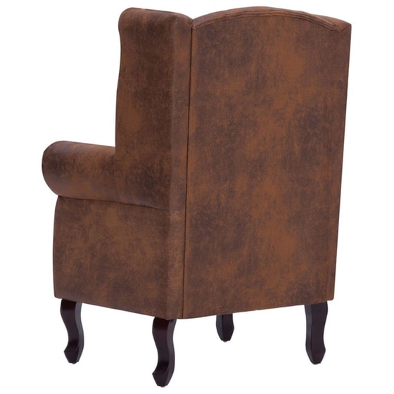 Πολυθρόνα VidaXL Chesterfield με Υποπόδιο από Συνθετικό Καστόρι - Καφέ image 4