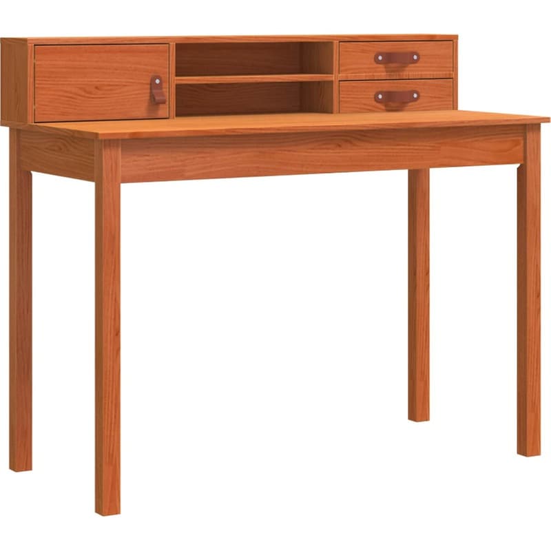 Γραφείο VidaXL με Ράφι από Μασίφ Ξύλο Πεύκου 110x50x93 cm - Κερωμένο Καφέ