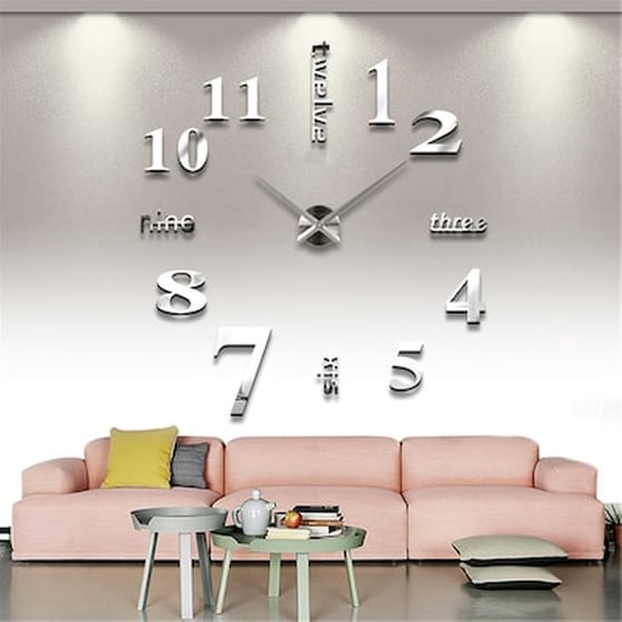 Αυτοκόλλητο Ρολόι Τοίχου Silver Diy Creative Fashion Watch Silent Wall Stickers Μεγάλο image 0