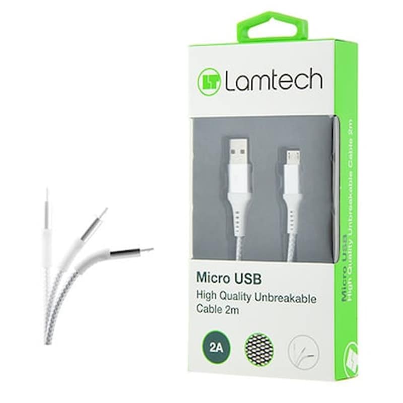 Καλώδιο δεδομένων Lamtech Unbreakable Charging Cable Micro Usb 2m - Silver