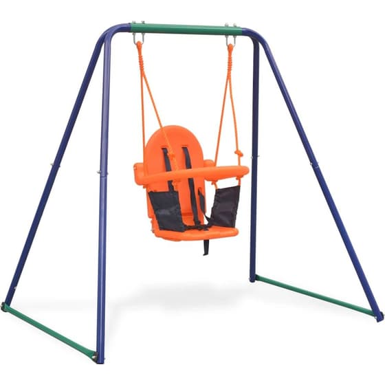 VidaXL Παιδική Κούνια 2 σε 1 Μονή & Κούνια Νηπίου - - Μπλε/ Πράσινο/ Πορτοκαλί image 4