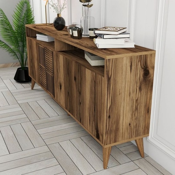 Μπουφές 24Mall Pavia από Μοριοσανίδα/Πλαστικό 180x35x78.6 cm -Καρυδί image 3