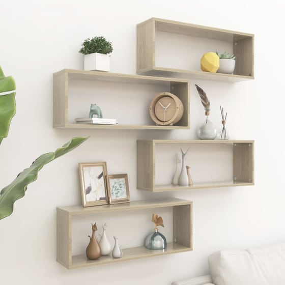 Ράφια Τοίχου VidaXL από Μοριοσανίδα 60x15 cm 4 Τμχ - Δρυς/ Μπεζ image 1