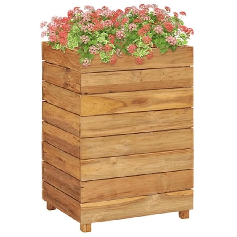 Vidaxl Ζαρντινιέρα 50x40x72 Εκ. Από Ανακυκλωμένο Ξύλο Teak Και Ατσάλι