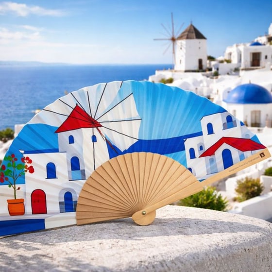 Βεντάλια Synchronia Ξύλινη Aegean Windmill 23cm image 1