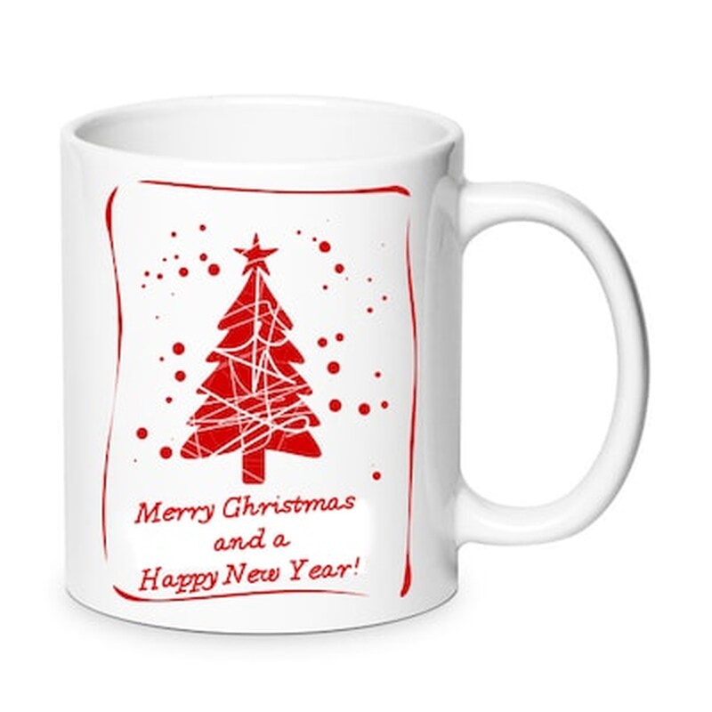 Χριστουγεννιάτικη Κούπα Νο.19 Merry Christmas And A Happy New Year Red Λευκή Κεραμική 330ml