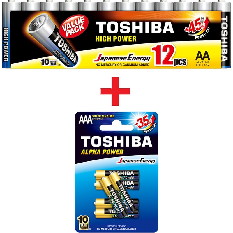 Toshiba Αλκαλικές Μπαταρίες High Power AA LR6 (12τμχ) Alpha Power AAA LR03 (6τμχ) TOSHIBA