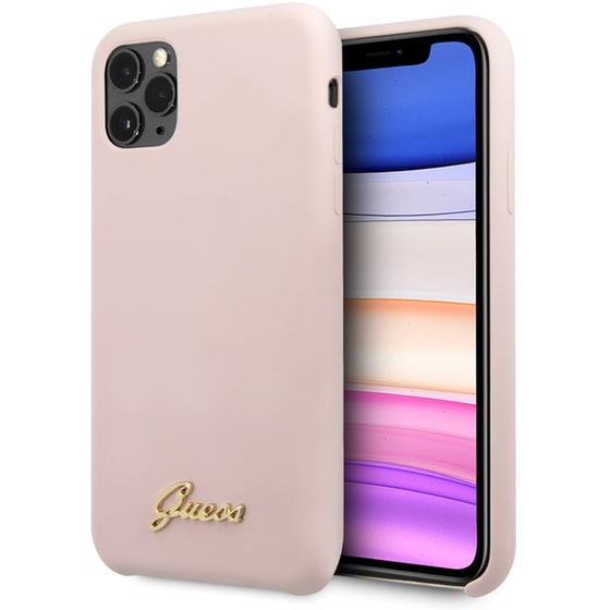 Guess “vintage Script Gold Logo Collection” Σκληρή Θήκη Προστασίας Από Σιλικόνη – Apple Iphone 11 Pro Max (ροζ) image 1
