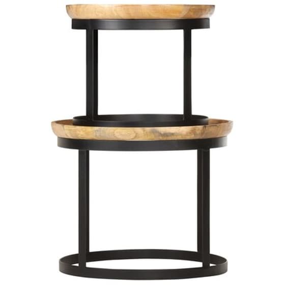 Σετ Τραπεζάκια Σαλονιού VidaXL από Μασίφ Ξύλο Μάνγκο 2 Τμχ - Καφέ/Μαύρο image 3