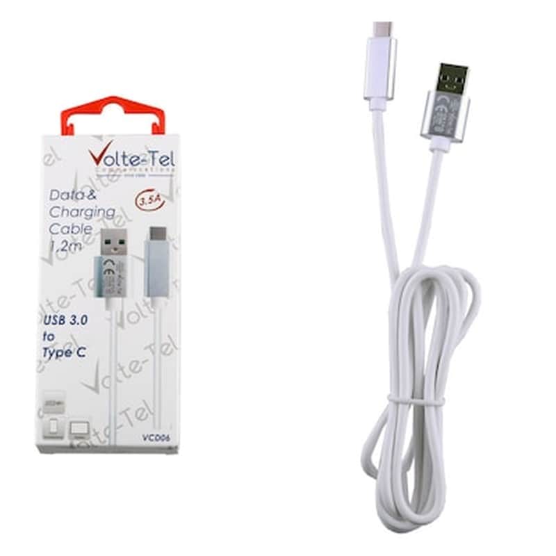 VOLTE-TEL Καλώδιο δεδομένων Volte-tel Vcd06 Aluminium Usb-C-3.5A 1.2m - White