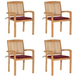 Vidaxl Καρέκλες Κήπου Στοιβαζόμενες 4 Τεμ. Μασίφ Ξύλο Teak + Μαξιλάρια