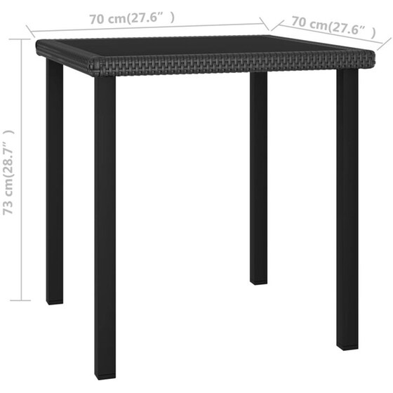 Τραπεζαρία Εξωτερικού Χώρου VidaXL από Ρατάν 70x70x73 cm - Μαύρη image 3
