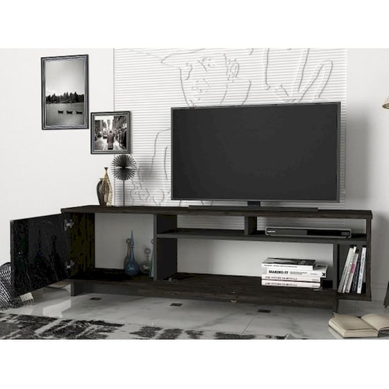 Έπιπλο Τηλεορασης Adriano από Μοριοσανίδα 140x34.8x47.4cm - Μαύρο/Καρυδί image 2
