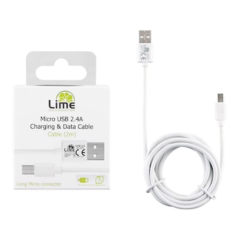 LIME Καλώδιο δεδομένων Lime Lum02 Micro Usb 2.4A 2m - White