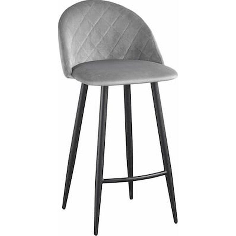 WOODWELL Σκαμπό Μπαρ Μεταλλικο Υφασμα Velure - Μαυρο Γκρι