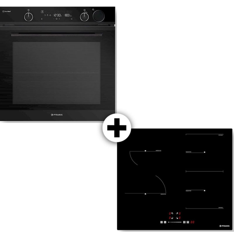 PYRAMIS PYRAMIS PO78104010E PHI62432FM 78 Lt Μαύρο Eντοιχιζόμενο Σετ Φούρνος και Εστία