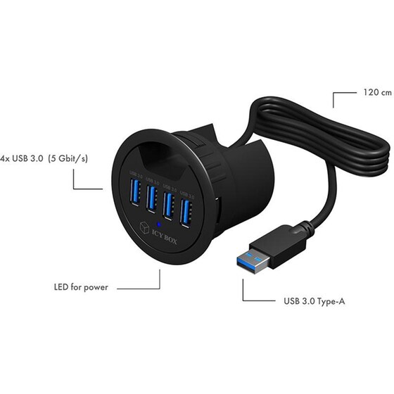 Icy Box IB-HUB1403 USB Hub 4-Port USB 3.0 συμβατό με USB-A image 6