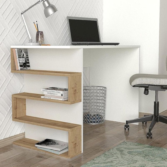 Γραφείο ArteLibre Cleora από Μοριοσανίδα/Μελαμίνη 120x60x74cm - Λευκό/Φυσικό Καφέ image 3