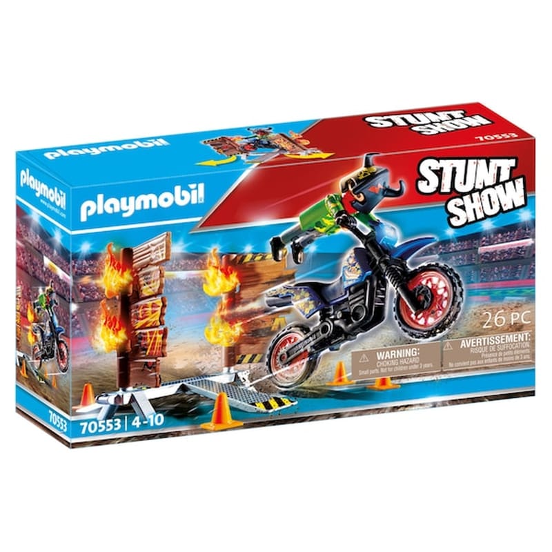 PLAYMOBIL® Stunt Show Μηχανή Motorcross με Φλεγόμενο Τοίχο (70553)
