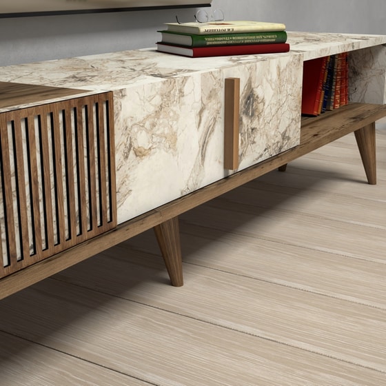 Έπιπλο Τηλεόρασης από Μοριοσανίδα  180x35x40cm  - Καρυδί/Λευκό image 4