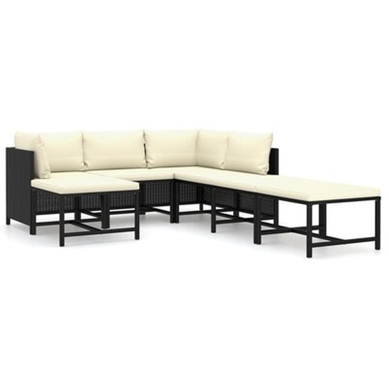 Vidaxl Σαλόνι Κήπου 7 Τεμαχίων Μαύρο Από Συνθετικό Ρατάν Με Μαξιλάρια VIDAXL