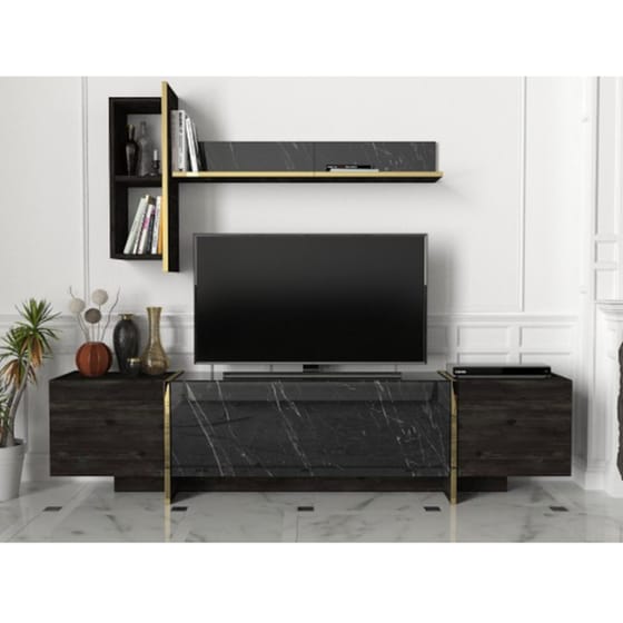 Έπιπλο Τηλεόρασης 24Mall Verona από Μοριοσανίδα 180x32.3x45 cm - Μαύρο/Χρυσό image 1