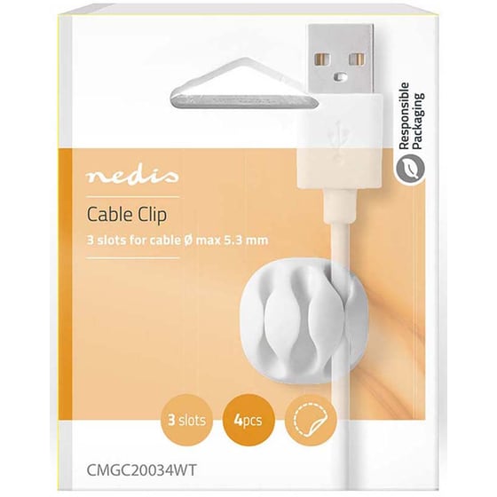 Clips Καλωδίων Nedis Cable Management 3 υποδοχές 4τμχ Λευκό image 5