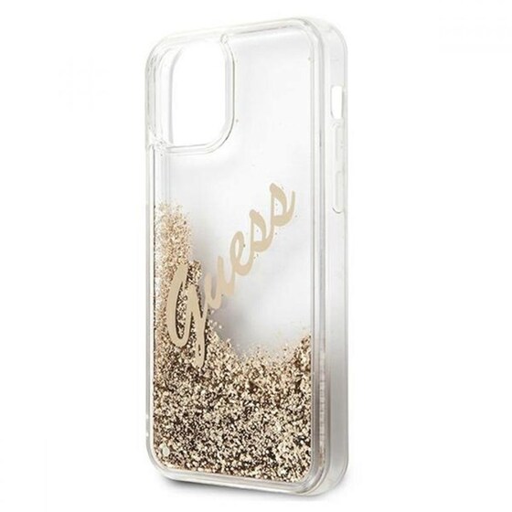 Θήκη Apple iPhone 12 Pro Max - Guess Glitter Script Vintage Gold Logo - Clear/Glitter Gold image 4
