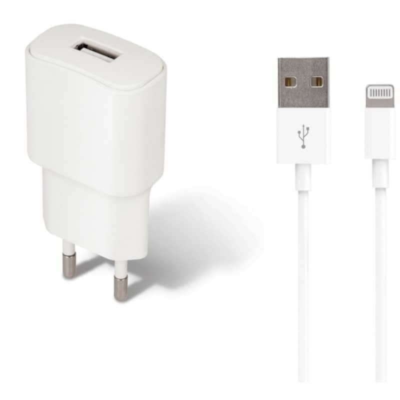 HAPPY PLUGS Σετ Φόρτισης Forever Tc-01 Usb 2A + cable Usb to Lighting 1.2m - White