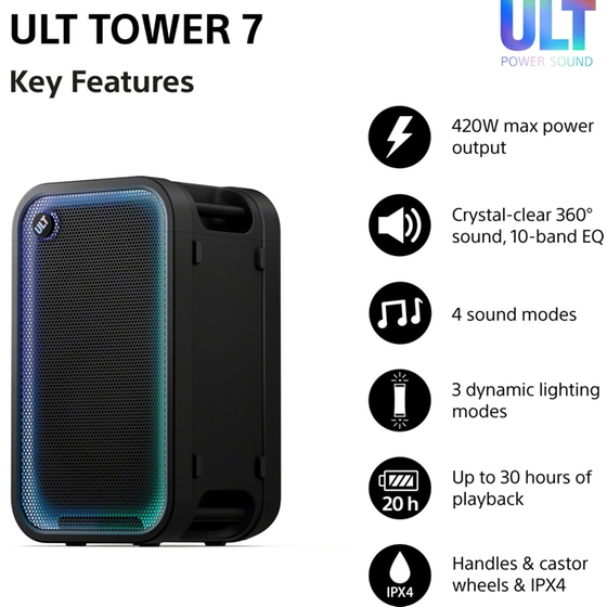 Party Speaker Sony ULT Tower 7 420W - Black image 1