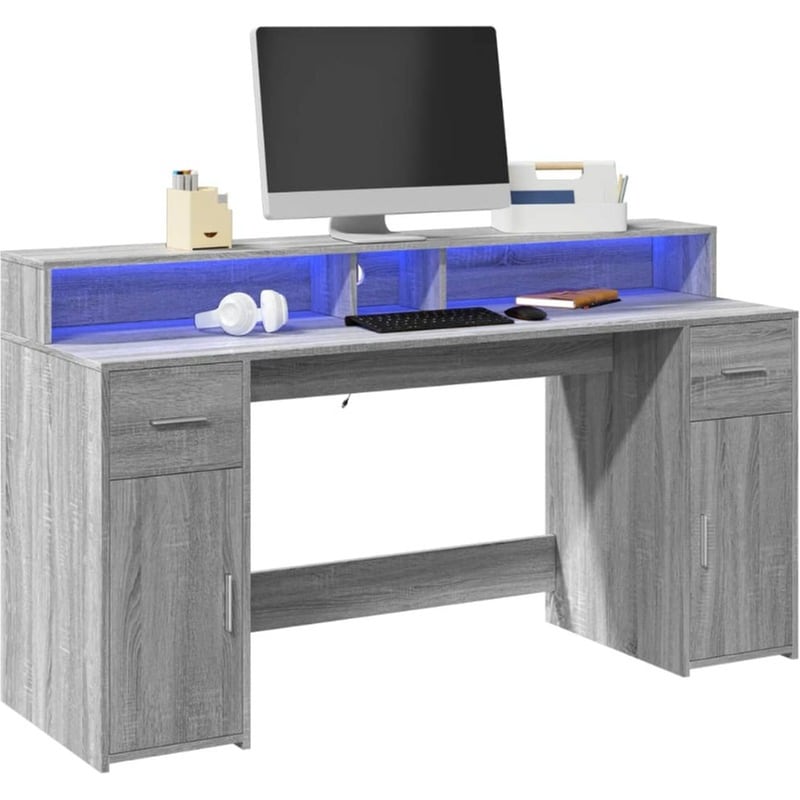 Γραφείο VidaXL με LED από Επεξεργασμένο Ξύλο 160x55x91 cm - Γκρι Sonoma