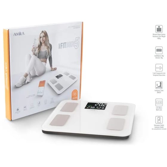 Ψηφιακή Ζυγαριά Σώματος Smart Amila Fitbody 5 με Λιπομετρητή Λευκό image 1