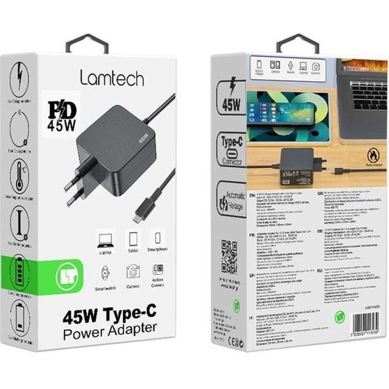 Φορτιστής LAMTECH LAM113430 Universal για laptop με υποδοχή USB-C - 45 W image 4
