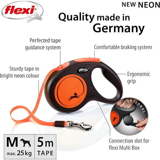 Πτυσσόμενο Λουράκι Flexi New Neon No M Για Σκύλο - Μαύρο/Πορτοκαλί image 3