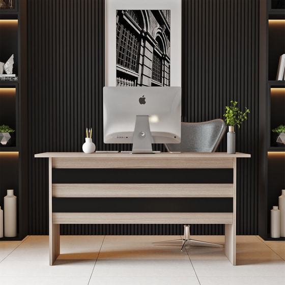 Γραφείο 24Mall Lo Oak από Μοριοσανίδα 140x60x73.8 cm - Μπεζ/Μαύρο image 2