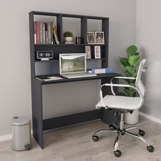 Γραφείο VidaXL με Ράφια από Μοριοσανίδα 110x45x157 cm - Γκρι image 2