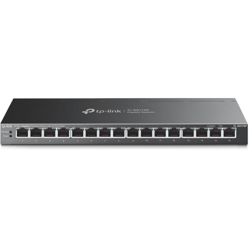 TP-Link TL-SG116P Network Switch Unmanaged L2 Gigabit Ethernet (1000 Mbps) 16-Port PoE+ Support