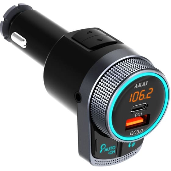 Συσκευή FM Transmitter και Φορτιστής Αυτοκινήτου Akai FMT-80BT - Μαύρο image 1