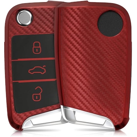 Kw Θήκη Κλειδιού Vw / Seat / Skoda - Σιλικόνη - 3 Κουμπιά - Carbon Red (50279.20) image 0