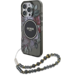Θήκη Apple iPhone 16 Pro Max - Guess Flowers with Pearl Strap - Black