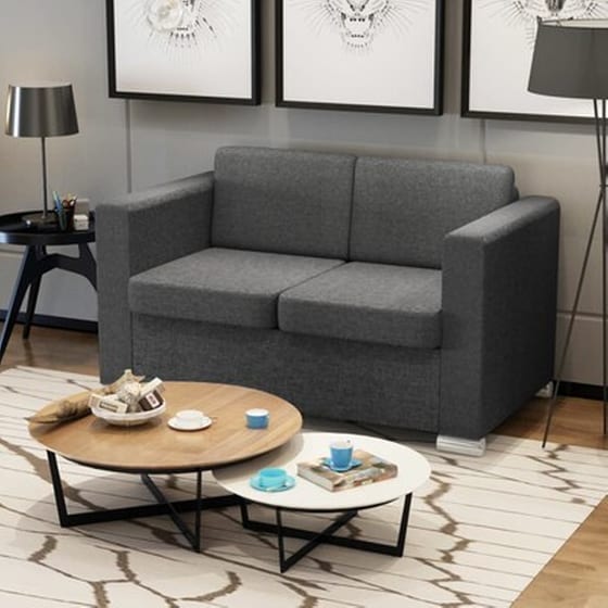 Vidaxl Καναπές Διθέσιος Σκούρο Γκρι Υφασμάτινος image 1