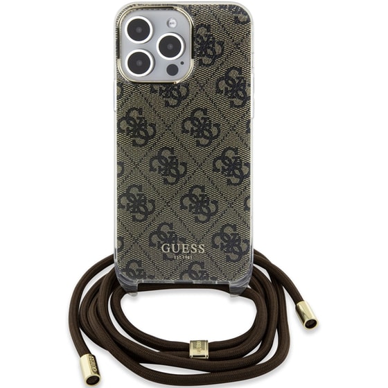 Guess  Quot;4g Logo Collection Quot; Crossbody Hard Case Script Metal Logo Θήκη Προστασίας Από Σιλικόνη Με Λουράκι – Iphone 15 Pro Max (καφέ – Guhcp15xhc4sew) image 0