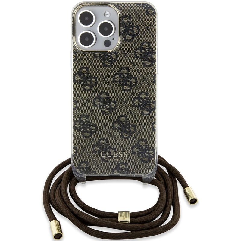 GUESS Guess Quot;4g Logo Collection Quot; Crossbody Hard Case Script Metal Logo Θήκη Προστασίας Από Σιλικόνη Με Λουράκι – Iphone 15 Pro Max (καφέ – Guhcp15xhc4sew)