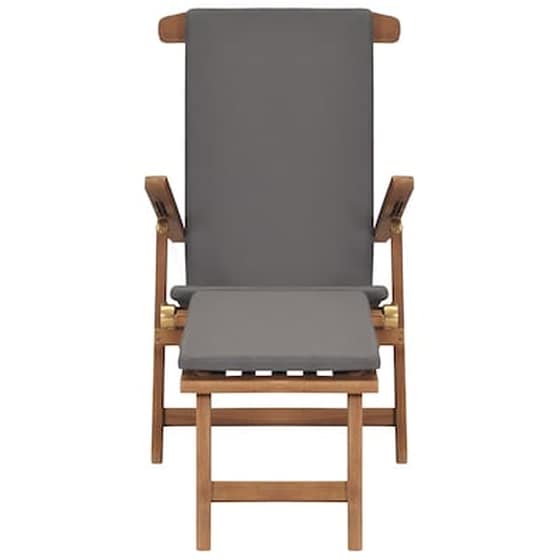 Σεζλόνγκ VidaXL Πτυσσόμενη από Μασίφ Ξύλο Teak/Ύφασμα 152x60x92 cm - Γκρι image 4