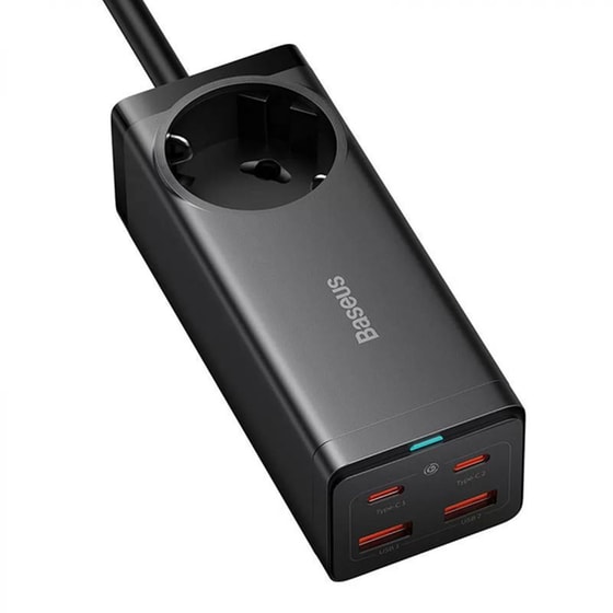Φορτιστής Powerstrip Baseus GaN3 Pro 2x USB/ 2x USB-C/ AC 100W- Black PSZM000401 image 1