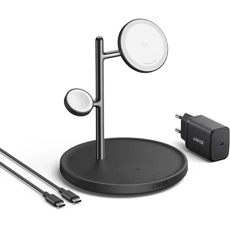 Σετ Φόρτισης Anker Wireless Charging Station (3 in 1 Stand) USB-C 15W - Black