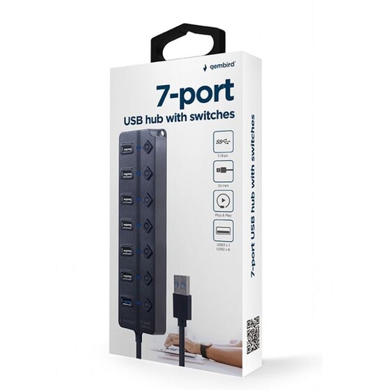 Gembird UHB-U3P1U2P6P-01 USB Hub με 7 θύρες USB 3.1 - Μαύρο image 3
