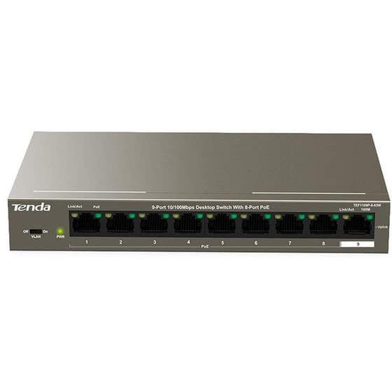 Tenda Network Switch Unmanaged L2 9-Port 10/100 Mbps Desktop with 8-Port PoE image 0