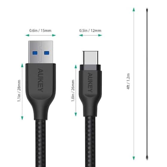 Καλώδιο δεδομένων Aukey Cb-ac1 Braided Usb to Usb-C 1.2m - Black image 2