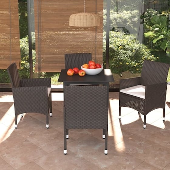 Vidaxl Σετ Τραπεζαρίας Κήπου 5 Τεμ. Καφέ Συνθετικό Ρατάν Με Μαξιλάρια image 0